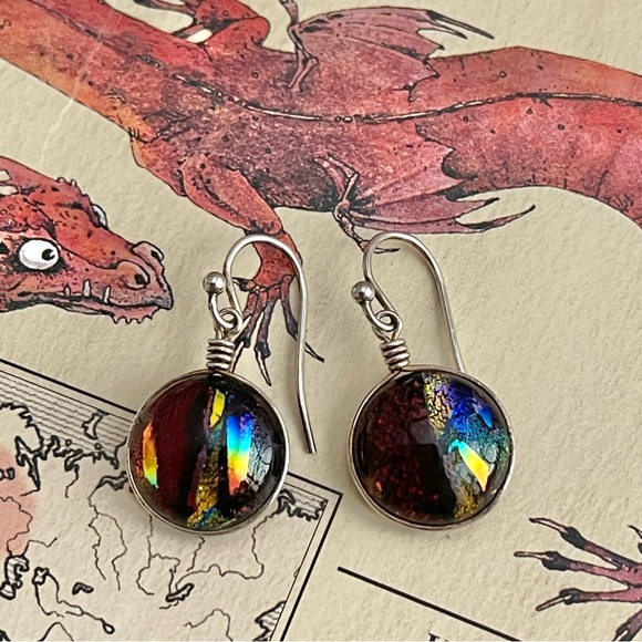 Diachronic Glass “Dragon’s Eye” Drop Earrings - Picture 1 of 8